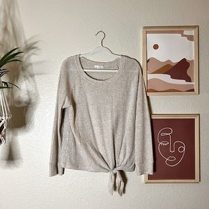 Cream Waffle Long Sleeve Top